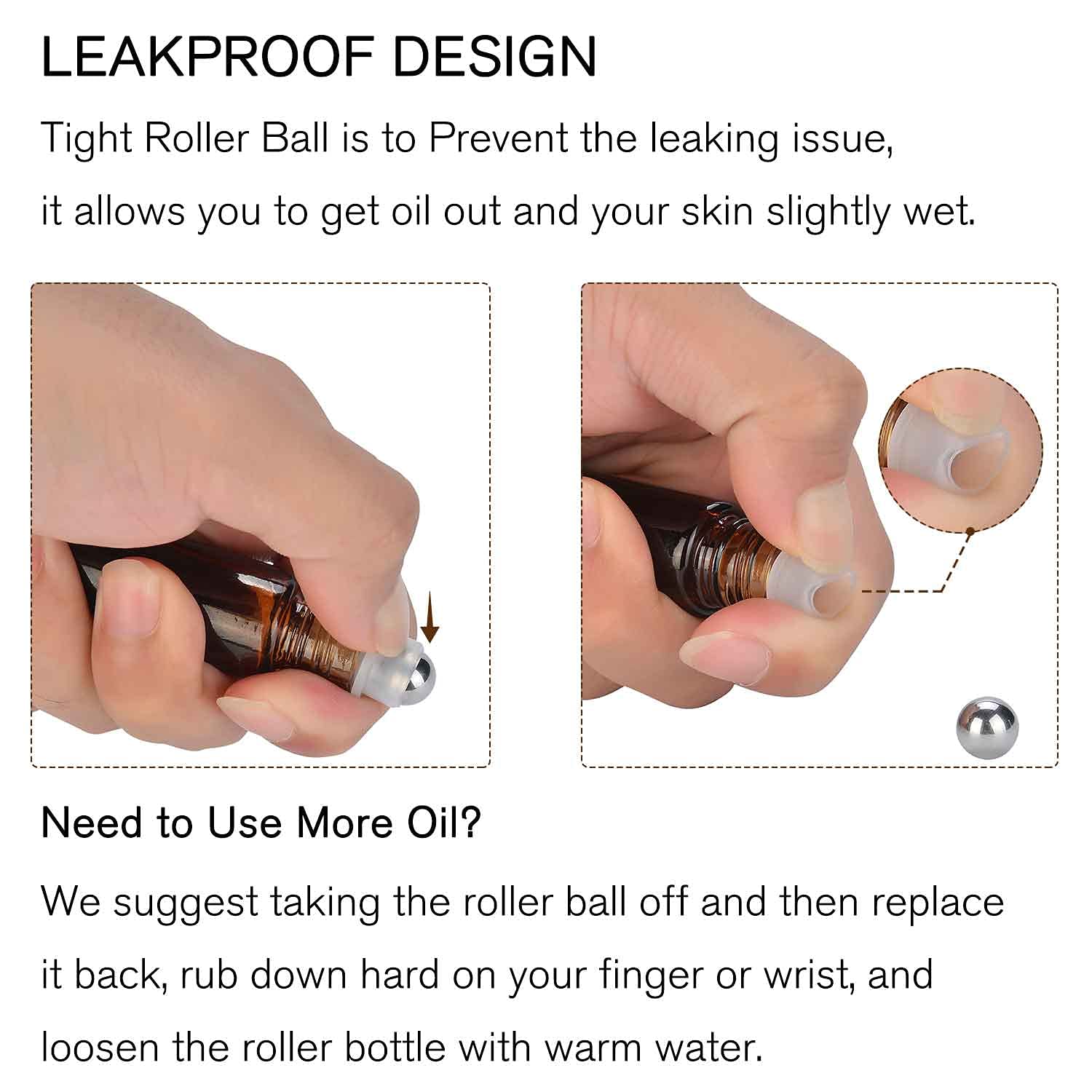 Prettycare Roller Bottles For Oils 10 Ml (Amber Glass, 60 Pack, 10 Extra Stainless Steel Balls, 72 Labels, 4 Opener, 4 Funnels E